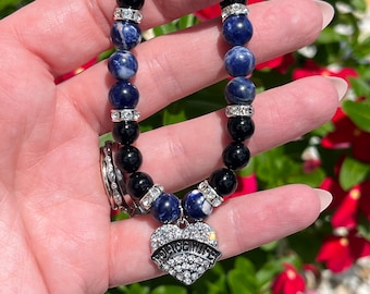 Back the Blue - Stretch Bracelet - Black Onyx | Sodalite | Rhinestone spacer