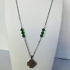 Celtic Clover Necklace - Green Bicone Crystals | Stainless Steel Shamrock | Stainless Steel Chain