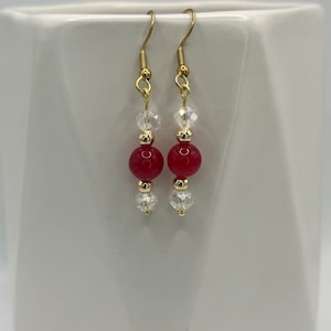 Marilyn Earrings - Red Jade/Crystal/Gold Filled beads