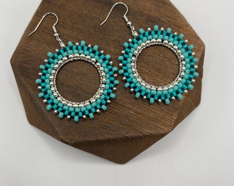 Ocean Breeze - Miyuki Seed Bead Hoop Earrings