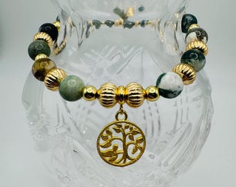 Mother Earth - Stretch Bracelet | Tree Agate | Gold Toned Spacers