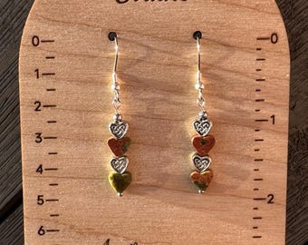 Gaelic Grace Earrings – Celtic Heart Earrings with Unakite Gemstone Beads