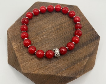 Crimson Steel - Stretch Bracelet | Red Jade | Stainless Steel