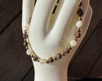 Café au Lait Bracelet - Coffee Jasper | White Onyx