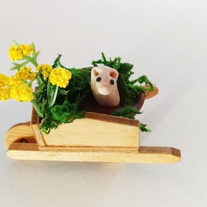 Polymer Clay Ferret in a Wheelbarrow -Keepsake, gift, gifts, collectable, figurine, ferret lover, animal lover, ferret gifts, miniature,