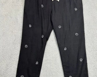 Pacsun Pants Mens XL Black Smilie Faces Slim Drawstring Elastic Waist Casual NEW