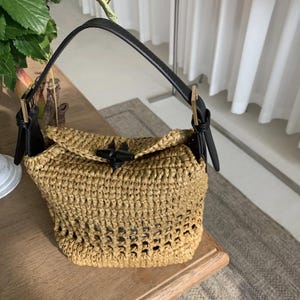Small Raffia Tote Bag, Handmade Woven Handbag, Women's Straw Top Handle Bag
