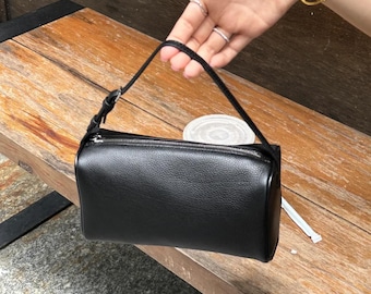 Bolso minimalista de piel de los años 90, pequeño clutch de piel de becerro con asa superior, bolso de hombro para mujer