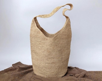 Raffia Tote Bag, Handwoven Large Bucket Bag, Women's Woven Bag, Beach Bag