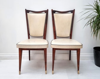 1950s Vintage Dining Chairs Set of Four Beech Brass and Vinyl French Monobloc