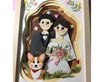 Portrait de couple en papier personnalisé avec 5 couches de cadre en papier/cadeau de mariage, cadeau d'anniversaire, etc.