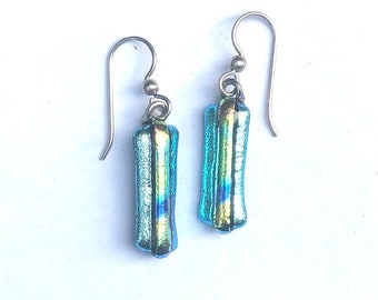 Dichroic glass dangle earrings