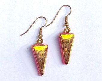 Gold triangle dichroic glass earrings