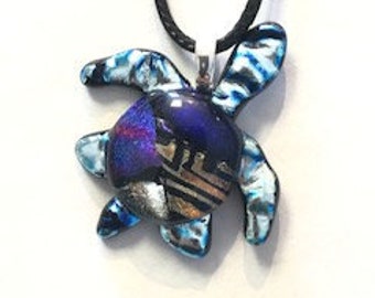 Dichroic Glass Turtle Pendant,jewelry,sea turtle,holiday gift for her