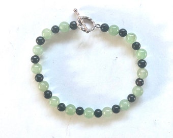 Aventurine & Obsidian Bead Bracelet with Sterling Silver Clasp