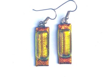 Orange and gold dichroic glass earrings