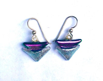 Triangle dichroic glass drop earrings