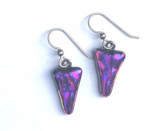 Pink and purple triangle dichroic glass earrings-Gift for her