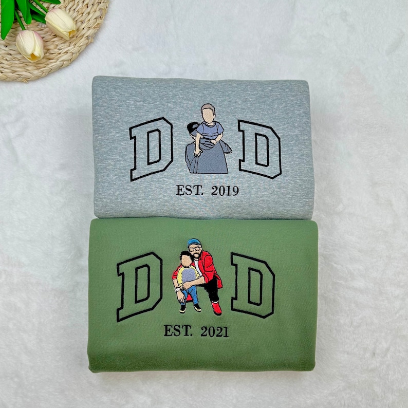 Custom Portrait from Photo Sweatshirt Embroidered Dad Sweatshirt Personalized Father and Son Hoodie Funny Dad Hoodies Father's Day Gift image 2