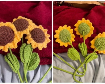 Simulation Sunflower Bouquet, Handmade Crochet Wool Knitting Finished Product