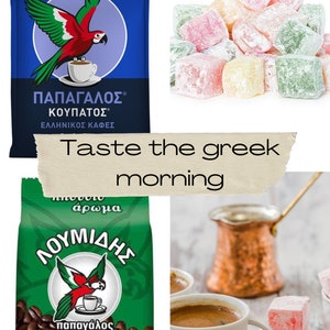 Greek coffee Loumidis and greek delights loukoumi-greek products -taste the greek morning -Greek breakfast -Greek coffee and loukoumi