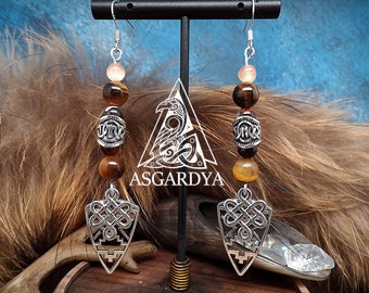 Orecchini vichinghi, nordici - Collezione Freyja - Perle lunghe e naturali - rune - gioielli antichi - regalo di gioielli da donna - LARP GN