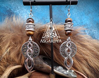 Pendientes vikingos Colección Freyja - Perlas naturales largas y colgantes - Triquetra - plata - regalo de joyería para mujer