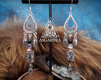 Pendientes vikingos Colección Frigg - Perlas naturales largas y colgantes - plata - regalo de joyería para mujer
