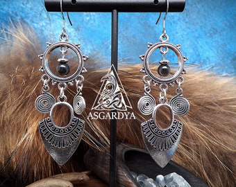 Boucles d'oreilles viking, nordique - Collection Hugin et Munin - Perles naturelles - argent - bijoux femme cadeau - ethnique - guerrière