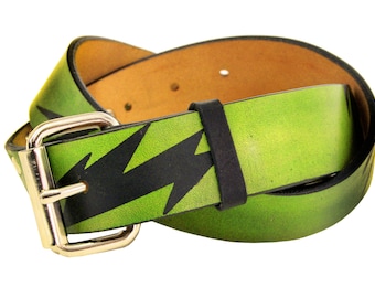Lightning Bolt Leather Belt: Artisan Handmade Veg Tan Belt