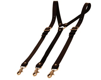 Black Leather Suspenders: Chromexcel Cowhide, Adjustable Y-Back