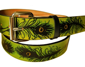 Peacock Feather Leather Belt