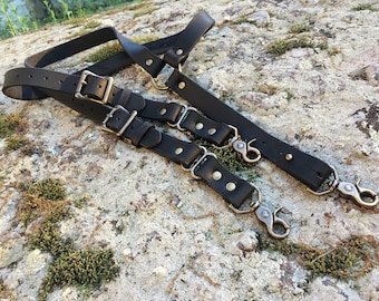 Double Thick Black Leather Suspenders with antique brass hardware