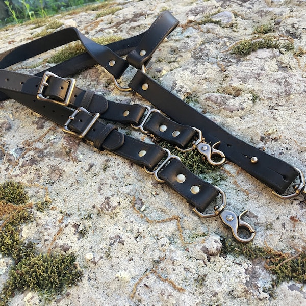 Black Leather Suspenders: Hand Sewn Y-Back Work Suspenders