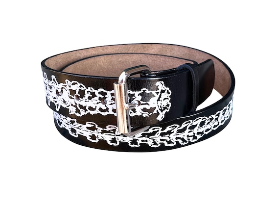 Handmade Leather Spine Belt: Vertebrae Bones Design, Removable Buckle