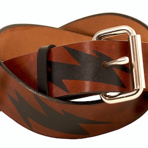 Lightning Bolt Leather Belt: Artisan Handmade Veg Tan Belt