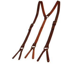 Tirantes de cuero rojo: piel de vaca color burdeos cosida a mano, espalda en Y ajustable