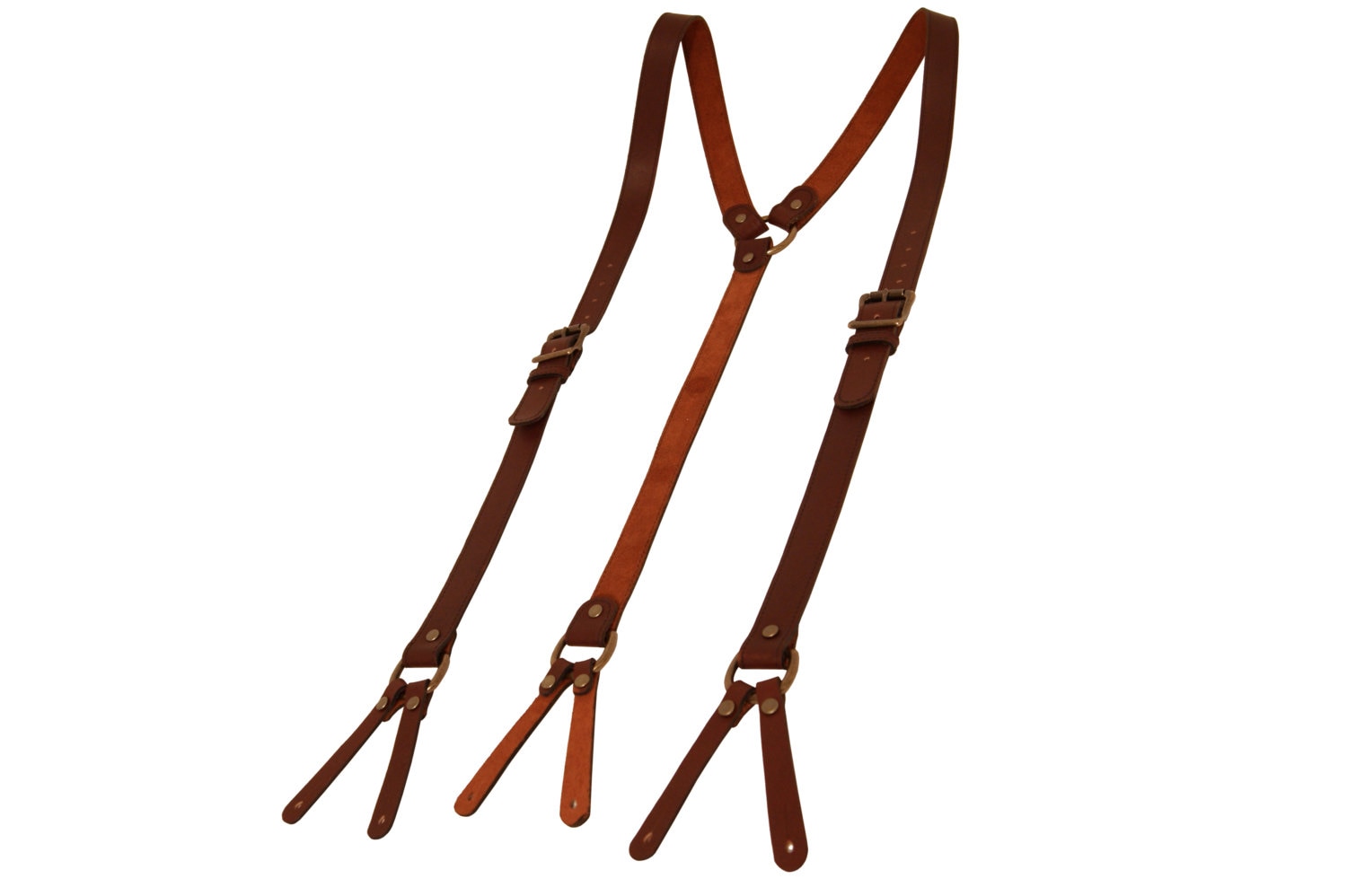 Red Leather Suspenders: Hand Sewn Oxblood Cowhide, Adjustable Y-Back