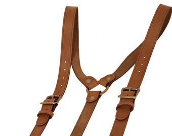 Braune Leder Hosenträger: Amerikanisches Rindsleder, Knopf oder Clip