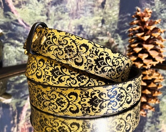 Gold Damask Leather Belt • Ready To Ship •