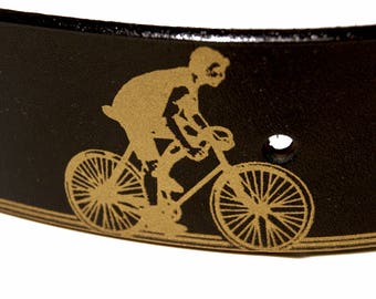 Bicycle Print Leather Belt - A History of Cycling