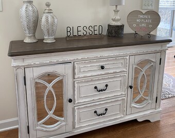 Chipped White Distressed Buffet or Server in the Dining Room