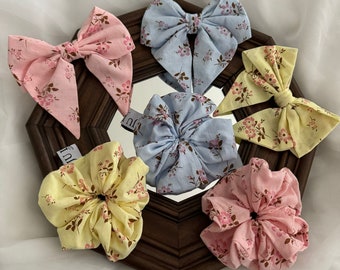 Handmade set bow and scrunchies, Gift set, Elegant bow, Cotton bow and scrunchie, hair accesoris, premium set, nice gift