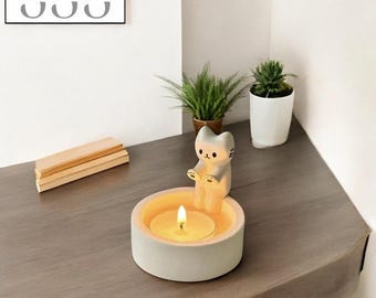 Portacandele a forma di gatto, decorazione con statuetta di gatto in miniatura, piccolo complemento d'arredo, regalo