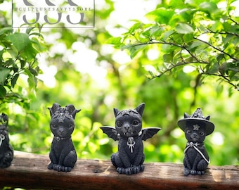 Black Cat Witch Statue – Spooky Resin Halloween Home Decor - set
