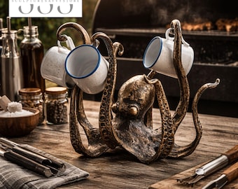 Octopus Mug Holder Nautical Resin Cup Rack Coffee Stand Rustic Kitchen Bar Decor Gift