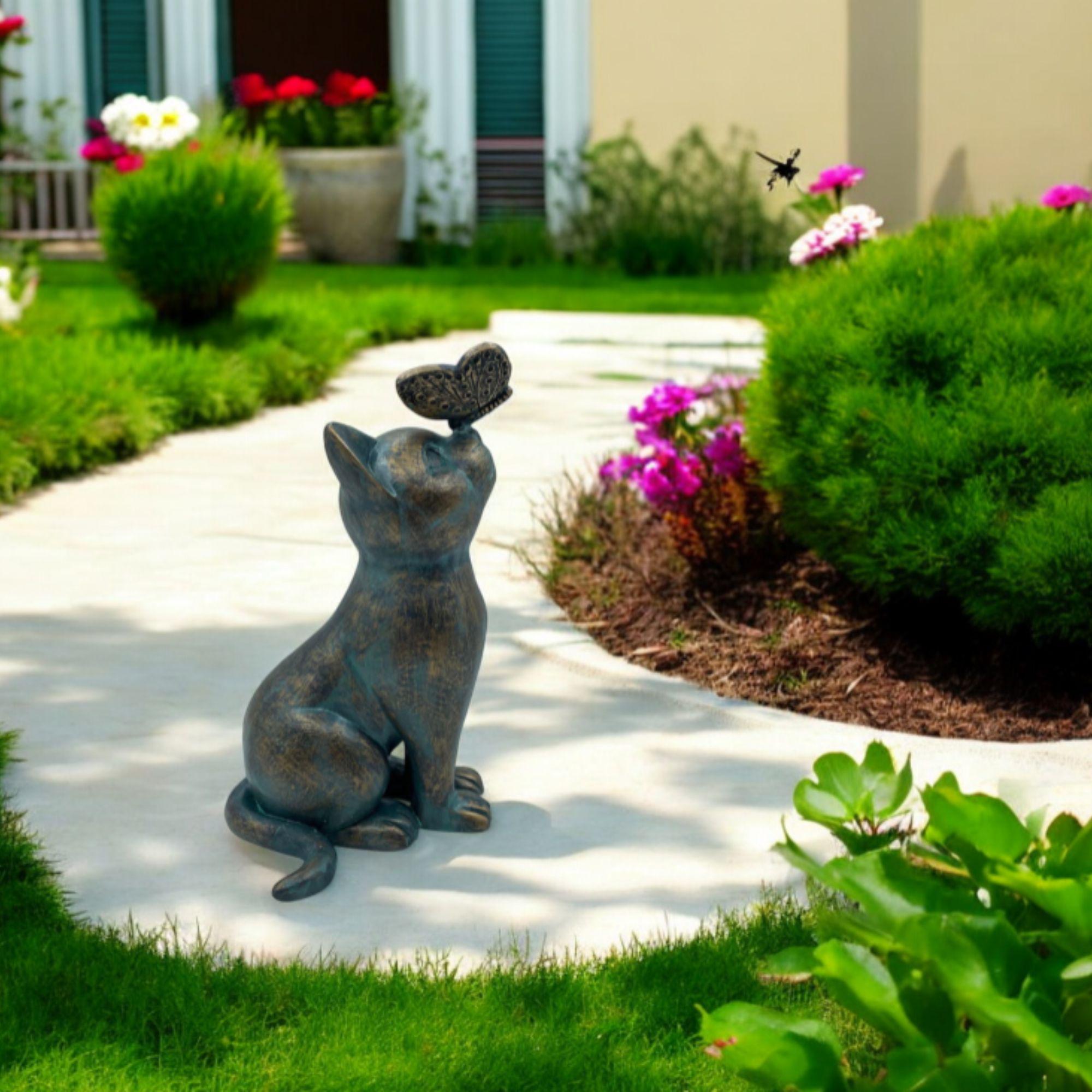 Cat and Butterfly Garden Statue – Whimsical Outdoor Figurine, Yard ...