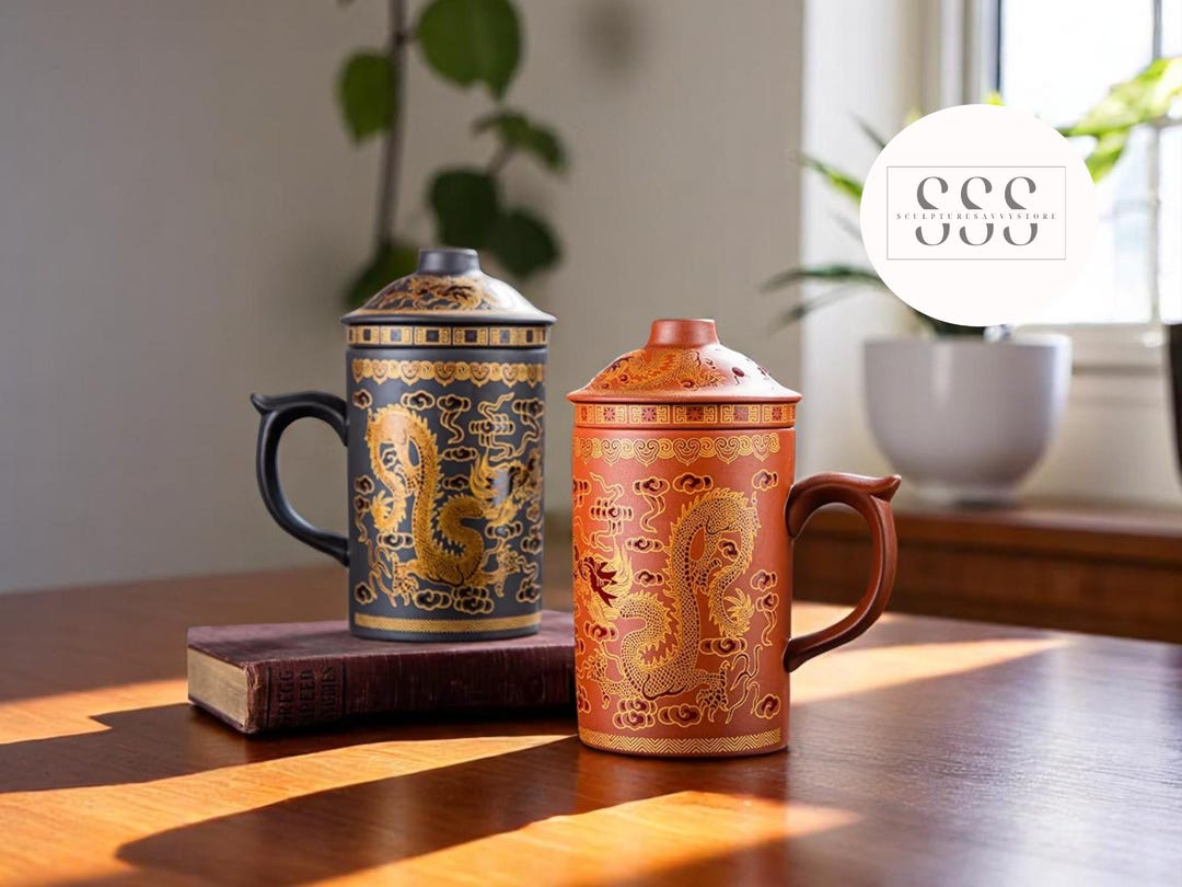 Ceramic Dragon Teacup | Elegant Tea Infuser Cup With Lid | 400ml Mug ...