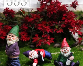 Grappige dronken tuinkabouterset, drinkende kabouterbeeldjes, ondeugend gazondecor, propcadeau