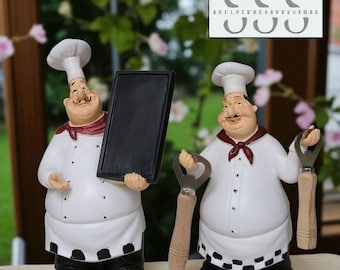 Funny Chef Figurines Set – Kitchen Decor, Wine Holder & Bar Gift